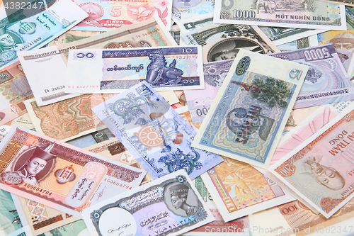 Image of different world banknotes background