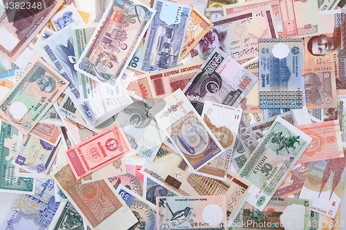 Image of different world banknotes background