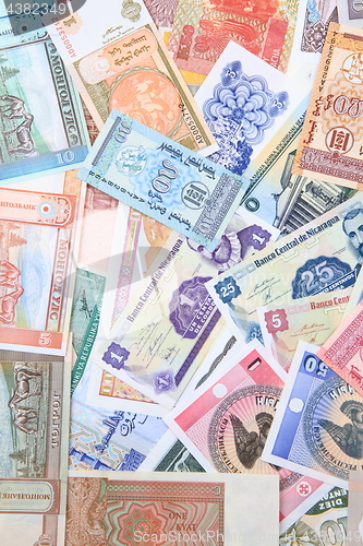 Image of different world banknotes background