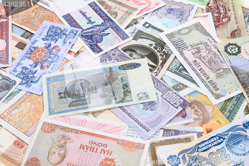 Image of different world banknotes background