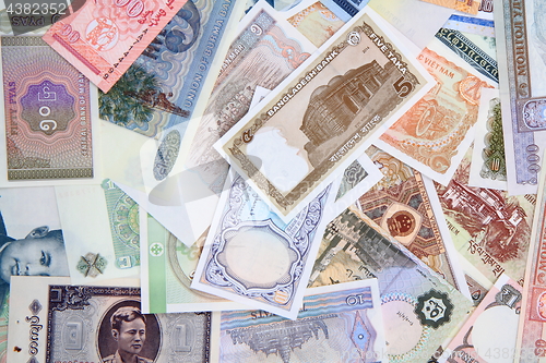 Image of different world banknotes background