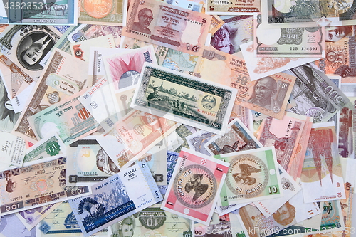 Image of different world banknotes background