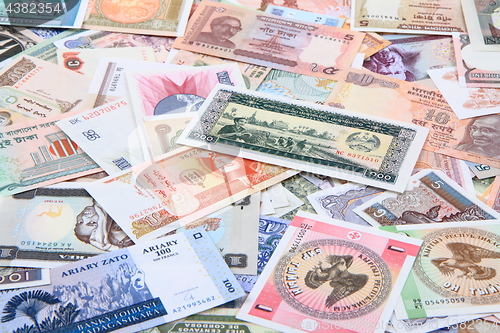 Image of different world banknotes background