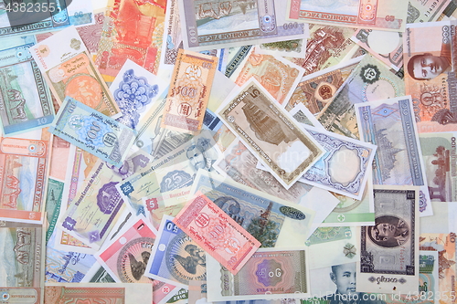 Image of different world banknotes background