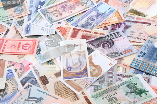 Image of different world banknotes background