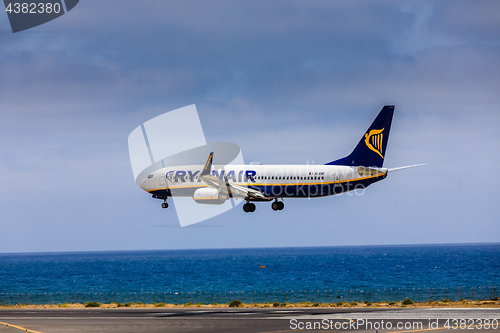 Image of ARECIFE, SPAIN - APRIL, 15 2017: Boeing 737-800 of RYANAIR with 