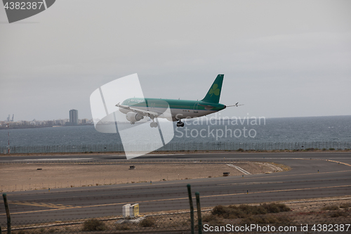 Image of ARECIFE, SPAIN - APRIL, 15 2017: AirBus A320 of Aer Lingus ready