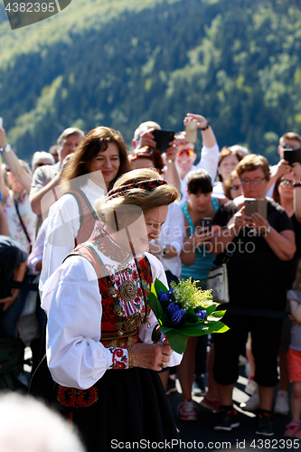 Image of LOEN, NORWAY - MAY, 20 2017: Queen Sonja of Norway at the openin