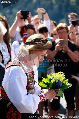 Image of LOEN, NORWAY - MAY, 20 2017: Queen Sonja of Norway at the openin