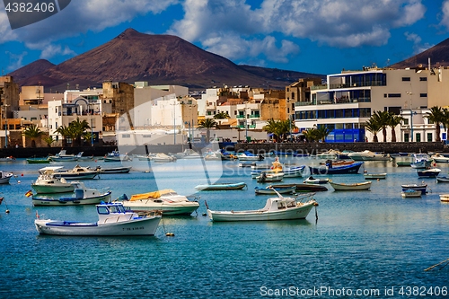 Image of Small fishing boats in the lagoon in the capital Arrecife in Lan