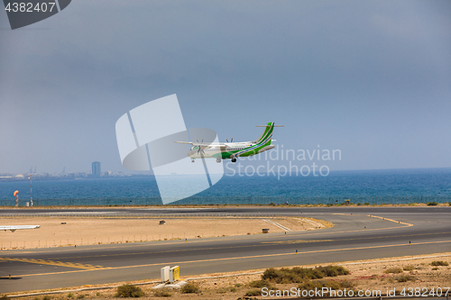 Image of ARECIFE, SPAIN - APRIL, 16 2017: ATR 72 of Binter with the regis