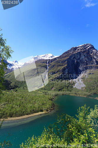 Image of The ice-cold water from the glacier in Loen makes the water gree