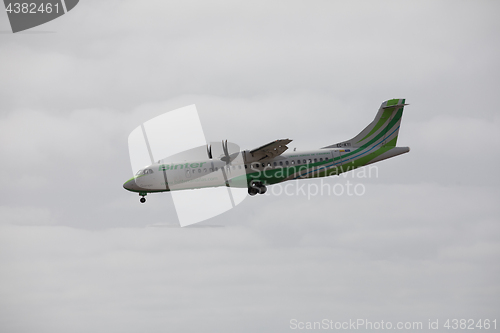 Image of ARECIFE, SPAIN - APRIL, 15 2017: ATR 72 of Binter landing at Lan