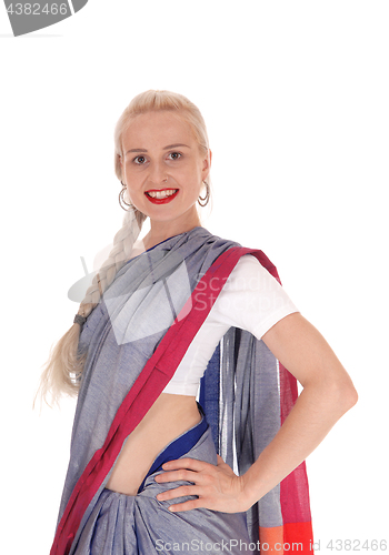 Image of Smiling woman wearing an east Indian dress