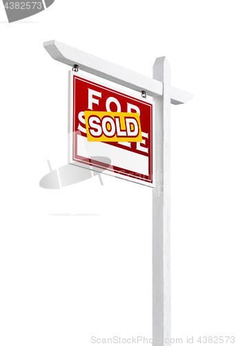 Image of Left Facing Sold For Sale Real Estate Sign Isolated on a White B