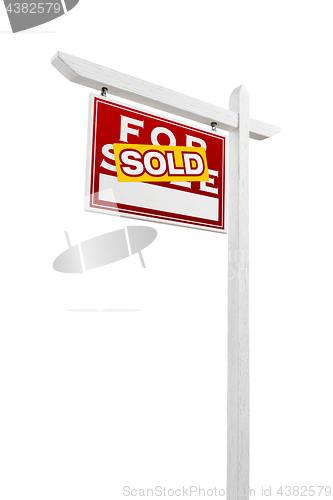 Image of Left Facing Sold For Sale Real Estate Sign Isolated on a White B