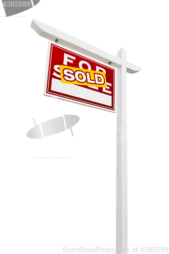 Image of Left Facing Sold For Sale Real Estate Sign Isolated on a White B