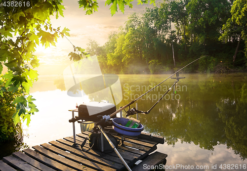 Image of Fishing equipment on pier