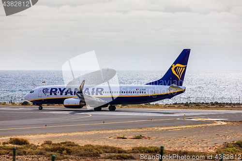 Image of ARECIFE, SPAIN - APRIL, 15 2017: Boeing 737-800 of RYANAIR with 