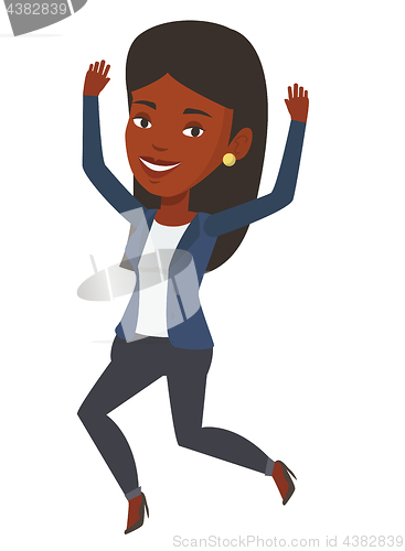 Image of Young african-american woman jumping.