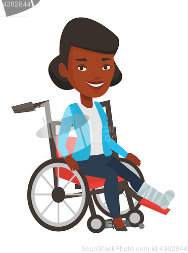 Image of Woman with broken leg sitting in wheelchair.