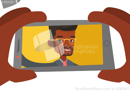 Image of Young man making selfie vector illustration.