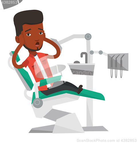 Image of Scared patient in dental chair vector illustration