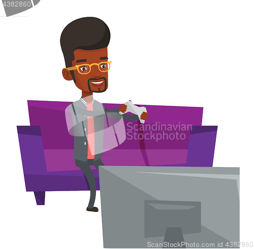 Image of Man playing video game vector illustration.