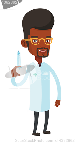 Image of Doctor holding syringe vector illustration.