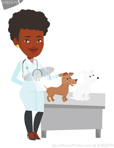 Image of Veterinarian examining dogs vector illustration.