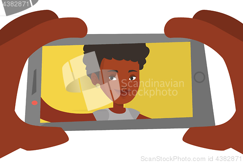 Image of Young woman making selfie vector illustration.