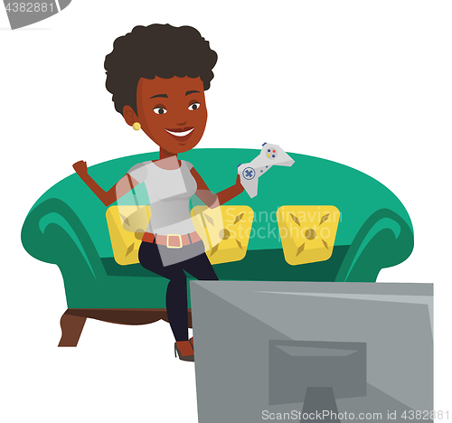 Image of Woman playing video game vector illustration.