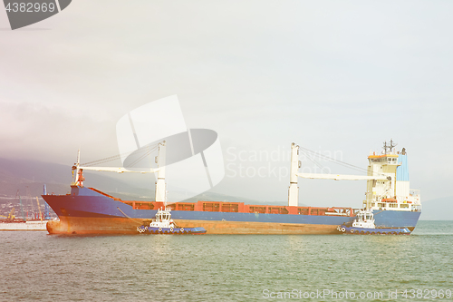 Image of Modern transport ship on water