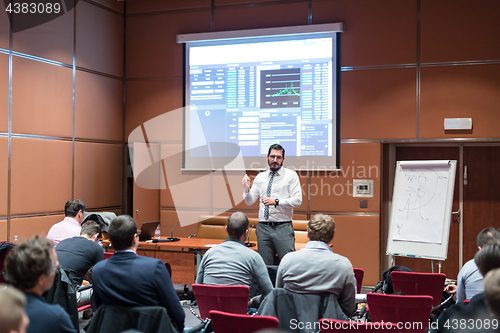 Image of Businessman Giving Talk at Business Meeting.