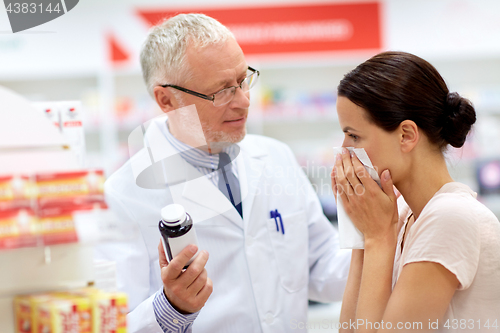 Image of apothecary and sick customer at pharmacy