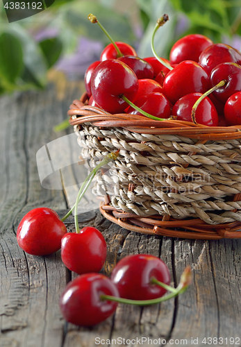 Image of ripe cherries in a basket