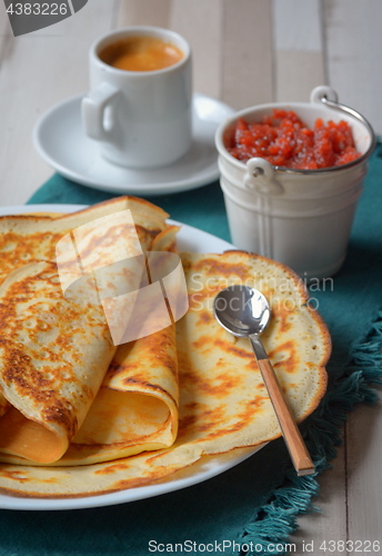 Image of Breakfast with pancakes and coffee