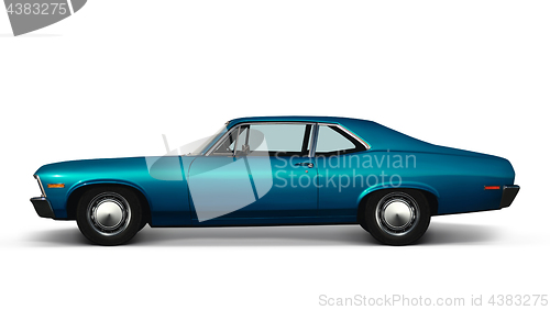 Image of blue retro car on white