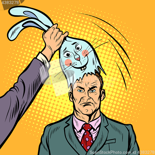 Image of Negative man under the mask of a good Bunny