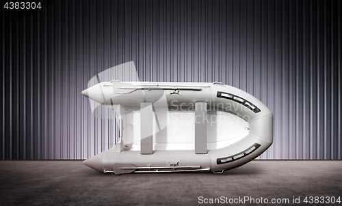 Image of inflatable boat in hangar