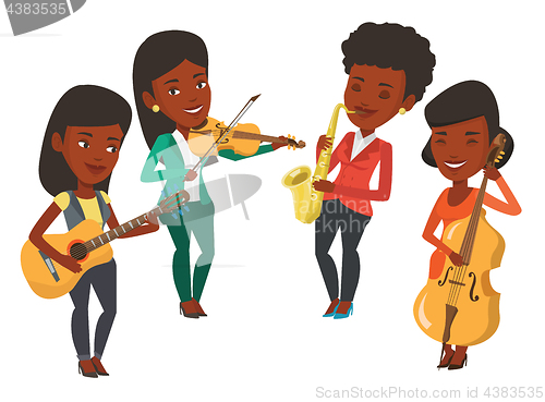 Image of Band of musicians playing on musical instruments.