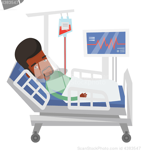 Image of Man lying in hospital bed vector illustration.