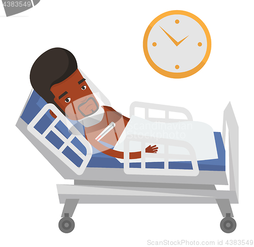 Image of Sick man measuring temperature with thermometer.