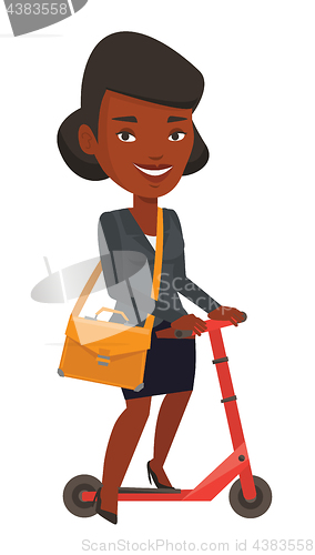 Image of Woman riding kick scooter vector illustration.
