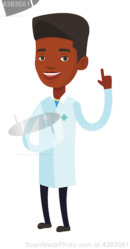 Image of Doctor showing finger up vector illustration.