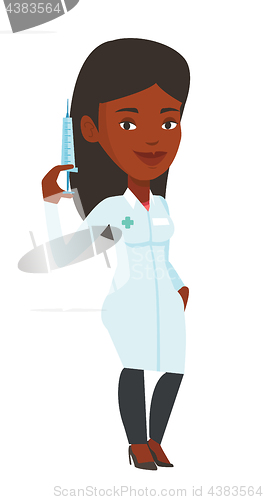 Image of Doctor holding syringe vector illustration.