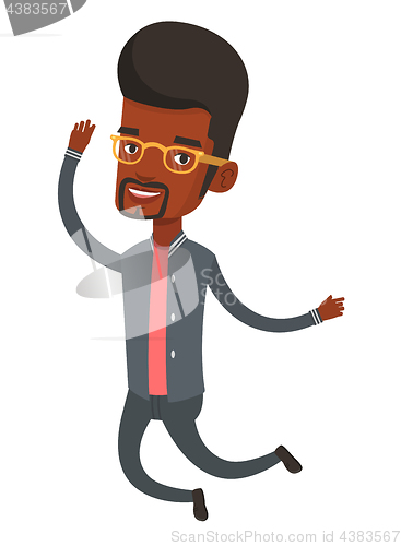 Image of Young african-american man jumping.