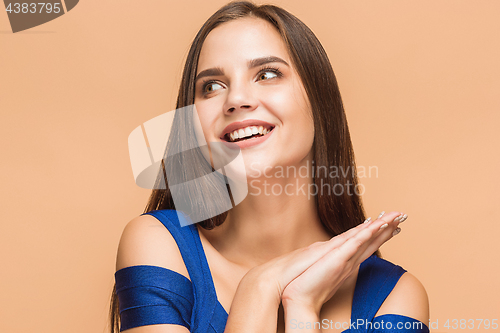 Image of The young woman\'s portrait with happy emotions