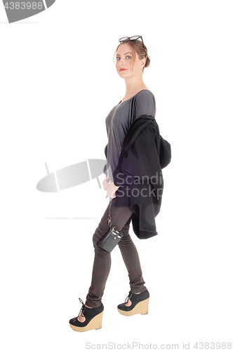 Image of Beautiful girl ready going for a walk