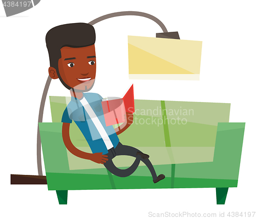 Image of Man reading book on sofa vector illustration.